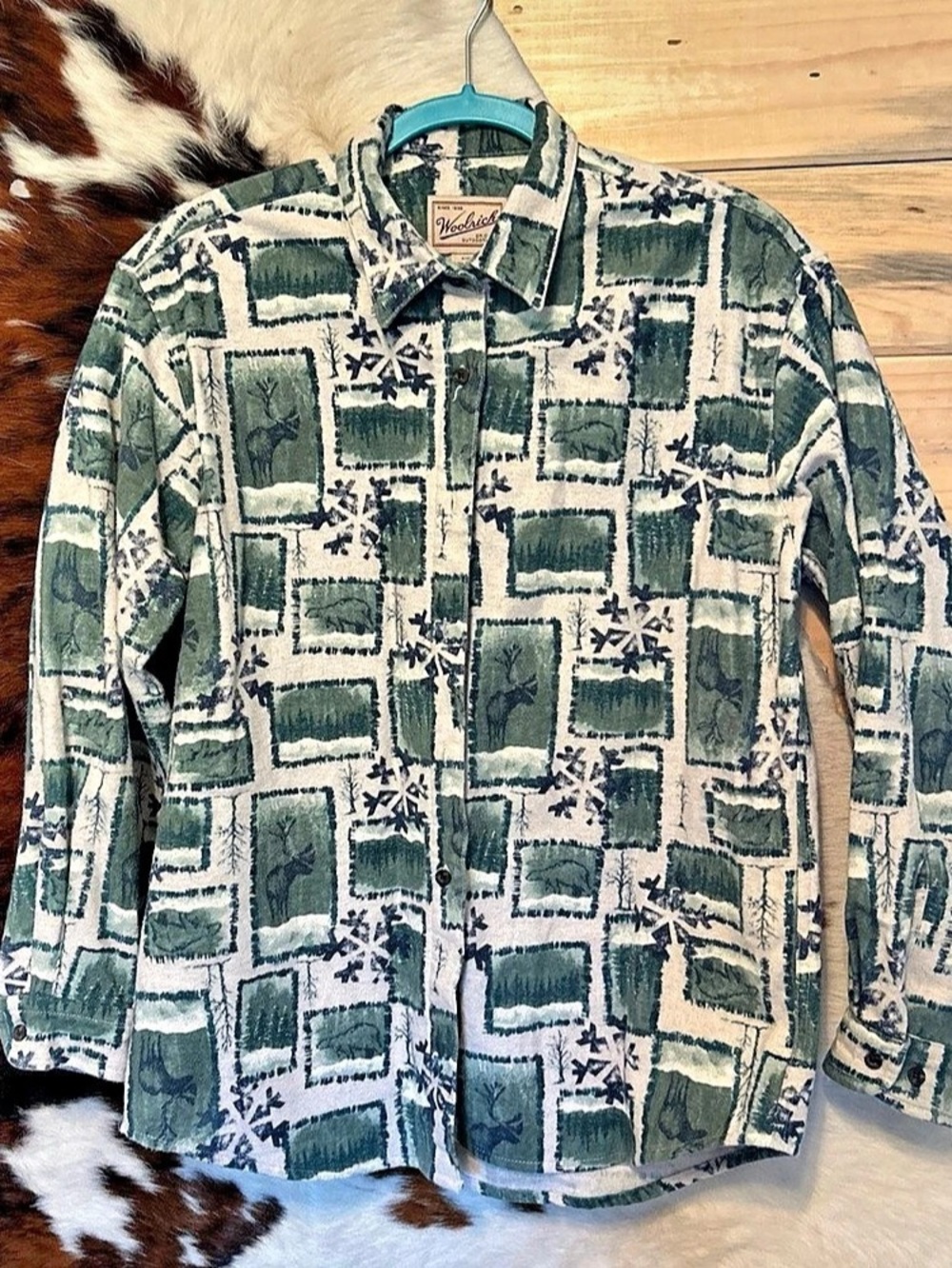 Women’s Woolrich Flannel Button Down Medium Collar 100% Cotton Nature Camping